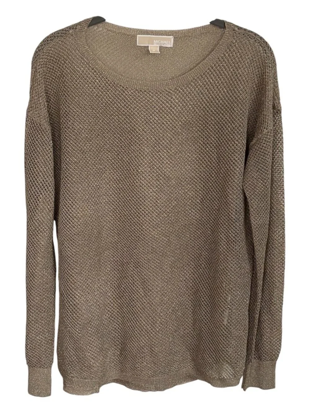 MICHAEL Michael Kors Metallic Gold Mesh Beach Cover-Up Long Top High-Low Sz M